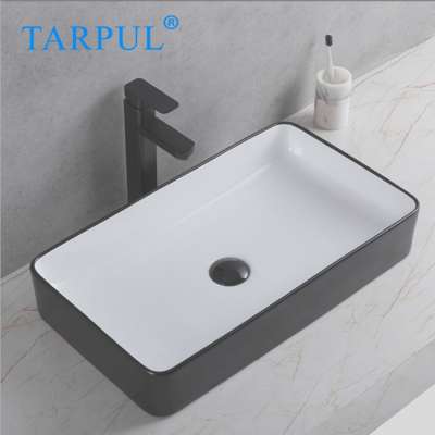 Bathroom Ceramic Counter Top Wash Basin Price Black Rectangular Wash Basin